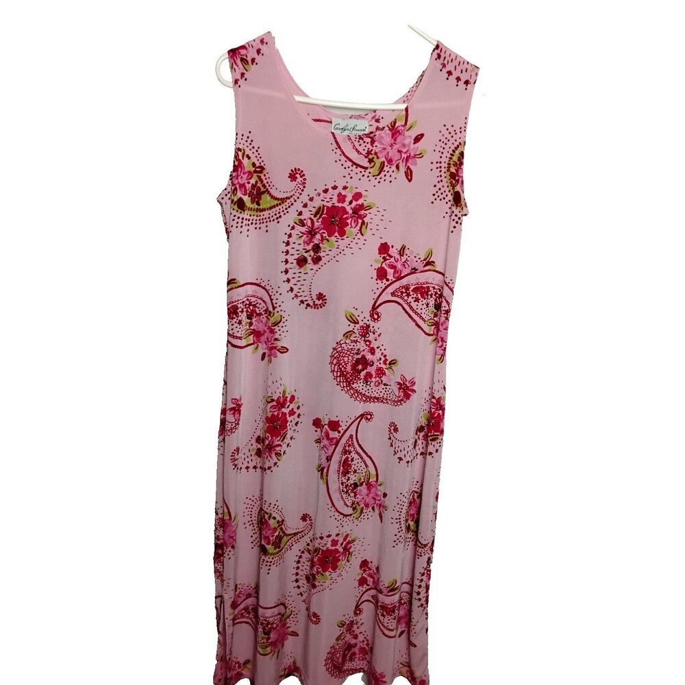 Caroline Strauss Pink And Red Floral Paisley Tank Dress Womans Medium pull on